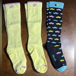 NEW Women Maternity Compression Socks - (2) Yellow and (1) Mustache Size L​